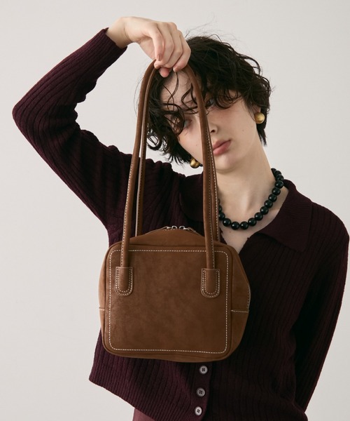 Trish(トリッシュ)の「ロングハンドルスクエアボストンBAG(ショルダーバッグ・レディース・ブラウン/ボルドー・FREE)」の1枚目の写真
