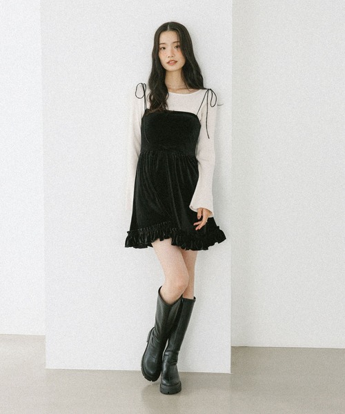 Heather（ヘザー）の「ベロアフリルキャミミニワンピース　605529（ワンピース・レディース・ブラウン/ブラック/アイボリー/ピンクベージュ・FREE）」の22枚目の写真