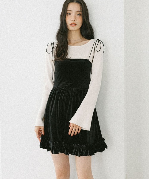 ベロアフリルキャミミニワンピース 605529（ワンピース）｜Heather