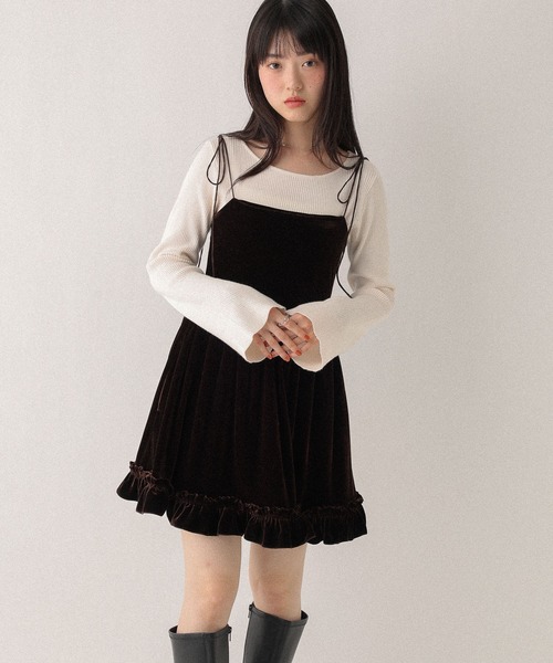 Heather（ヘザー）の「ベロアフリルキャミミニワンピース　605529（ワンピース・レディース・ブラウン/ブラック/アイボリー/ピンクベージュ・FREE）」の21枚目の写真