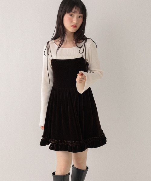 ベロアフリルキャミミニワンピース 605529（ワンピース）｜Heather