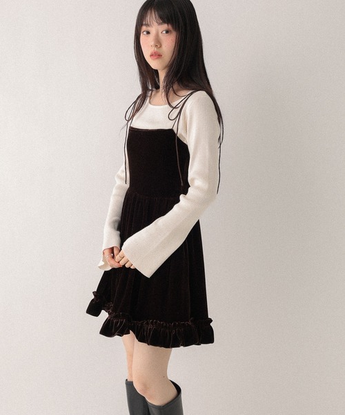 Heather（ヘザー）の「ベロアフリルキャミミニワンピース　605529（ワンピース・レディース・ブラウン/ブラック/アイボリー/ピンクベージュ・FREE）」の19枚目の写真