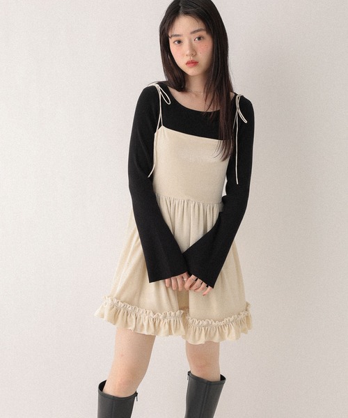 ベロアフリルキャミミニワンピース　605529 ベロアフリルキャミミニワンピース 605529（ワンピース）｜Heather