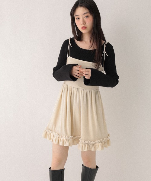 ベロアフリルキャミミニワンピース　605529 ベロアフリルキャミミニワンピース 605529（ワンピース）｜Heather