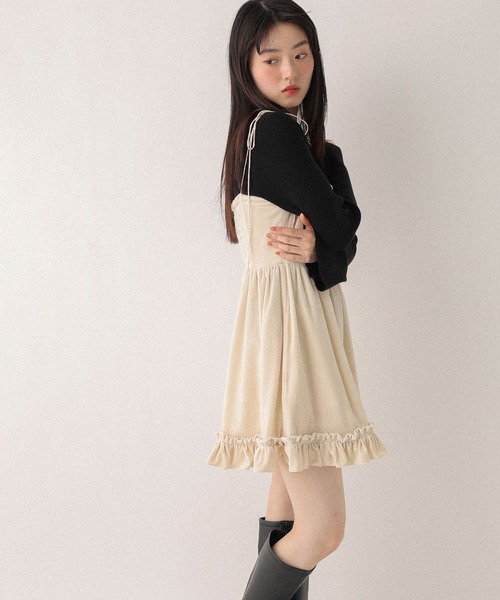 Heather ベロアフリルキャミミニワンピース　ブラウン ベロアフリルキャミミニワンピース 605529（ワンピース）｜Heather