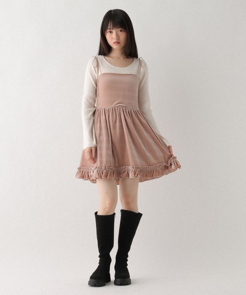 Heather ベロアフリルキャミミニワンピース　ブラウン ベロアフリルキャミミニワンピース 605529（ワンピース）｜Heather