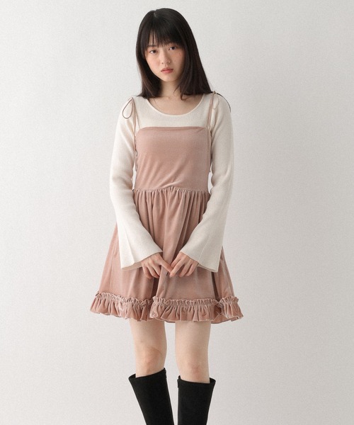 セール】ベロアフリルキャミミニワンピース 605529（ワンピース