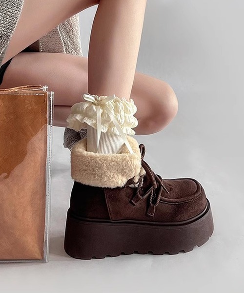 セール】Nia(ニア)/バイカラー 厚底ショートボアブーツ（ブーツ