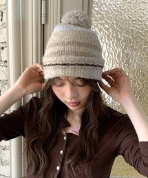 mebole（メボレ）の「ウールボールボーダーニット帽（ニットキャップ/ビーニー）」