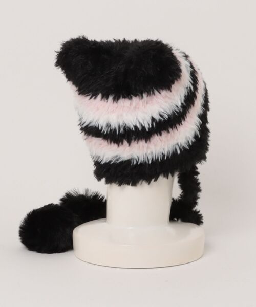 TONE SELECT GOODS（トーンセレクトグッズ）の「【urge select】《アニマルシリーズ》ねこ耳 ボーダー ふわふわ シャギーニット帽  (ポンポン付き）（ニットキャップ/ビーニー・レディース・ブラウン系/ベージュ系/ピンク系/ブラック系・FREE）」の5枚目の写真