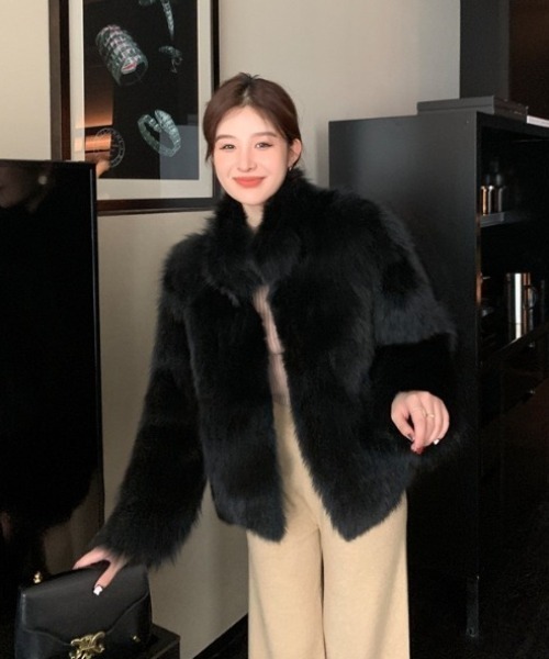 セール】スタンドネックフェイクファージャケット/コート（その他