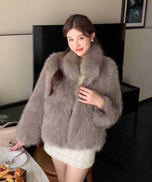 セール】スタンドネックフェイクファージャケット/コート（その他