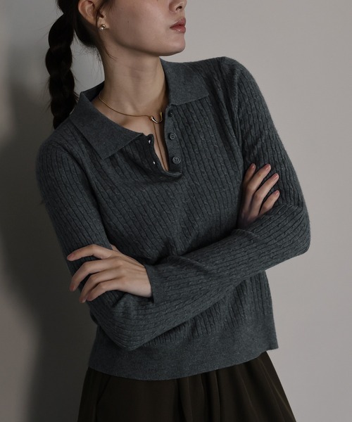 J by blue（ジェイバイブルー）の「ケーブルポロニット（ニット/セーター・レディース・アイボリー/ブラック/グレー・MEDIUM）」の22枚目の写真