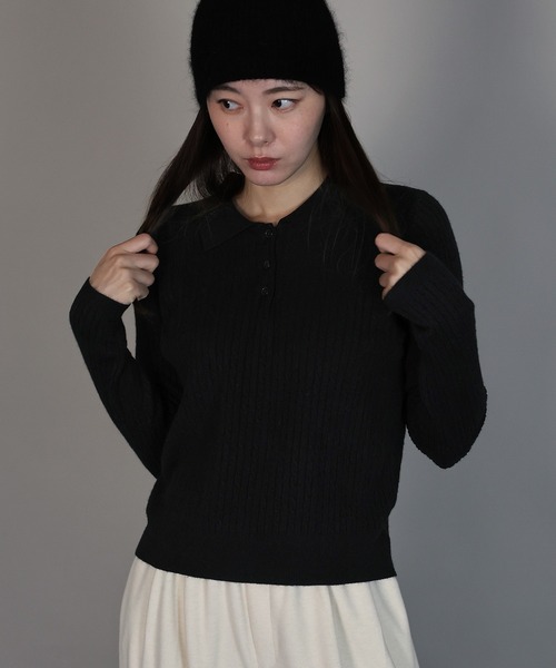 J by blue（ジェイバイブルー）の「ケーブルポロニット（ニット/セーター・レディース・アイボリー/ブラック/グレー・MEDIUM）」の18枚目の写真