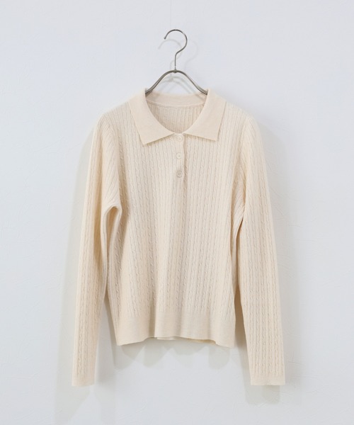 J by blue（ジェイバイブルー）の「ケーブルポロニット（ニット/セーター・レディース・アイボリー/ブラック/グレー・MEDIUM）」の12枚目の写真