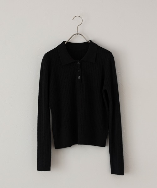 J by blue（ジェイバイブルー）の「ケーブルポロニット（ニット/セーター・レディース・アイボリー/ブラック/グレー・MEDIUM）」の10枚目の写真