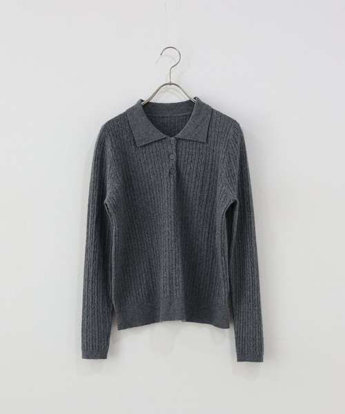 J by blue（ジェイバイブルー）の「ケーブルポロニット（ニット/セーター・レディース・アイボリー/ブラック/グレー・MEDIUM）」の11枚目の写真