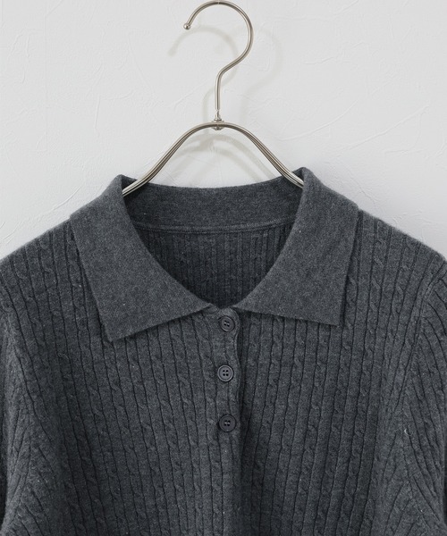 J by blue（ジェイバイブルー）の「ケーブルポロニット（ニット/セーター・レディース・アイボリー/ブラック/グレー・MEDIUM）」の9枚目の写真