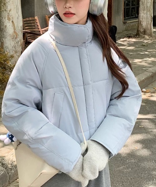 セール】ショート丈スタンドカラーダウン風ブルゾン（ダウンジャケット