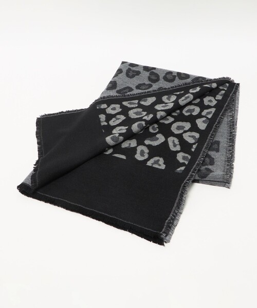 green label relaxing（グリーンレーベルリラクシング）の「レオパード ジャガード ストール（ストール/ショール・レディース・ブラック/ベージュ・FREE）」の2枚目の写真