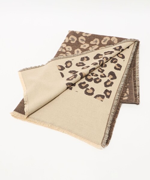 green label relaxing（グリーンレーベルリラクシング）の「レオパード ジャガード ストール（ストール/ショール・レディース・ブラック/ベージュ・FREE）」の4枚目の写真