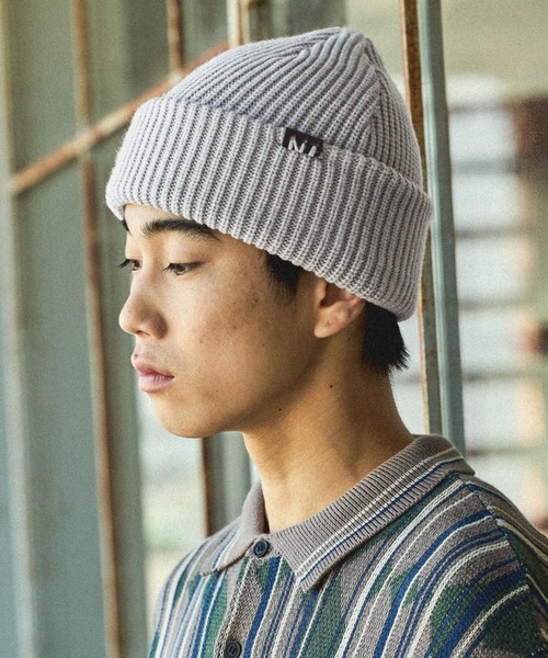セール】フェイクレザーパッチニットワッチ（ニットキャップ/ビーニー