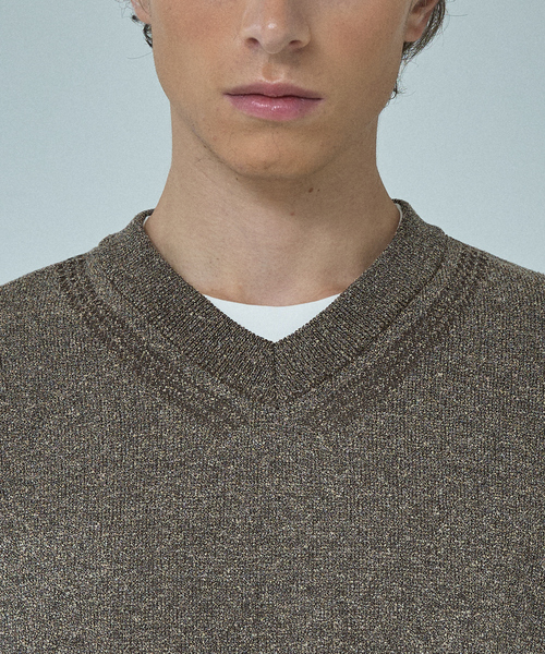ABAHOUSE（アバハウス）の「WOOL MIX ブークレーＶネックニット（ニット/セーター・メンズ・グレイッシュベージュ/ブラック/ブルー・46/48）」の8枚目の写真