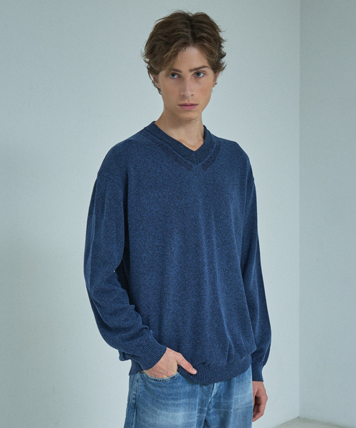 ABAHOUSE（アバハウス）の「WOOL MIX ブークレーＶネックニット（ニット/セーター・メンズ・グレイッシュベージュ/ブラック/ブルー・46/48）」の19枚目の写真