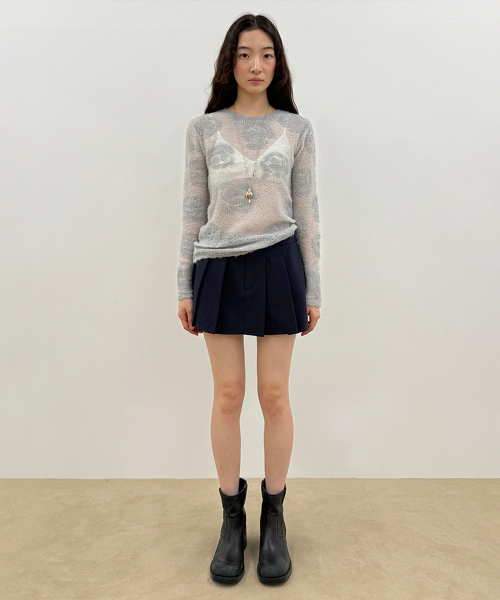 SINOON（シヌーン）の「Low-Waist Pleated Mini Skirt (Navy)（スカート・レディース・ネイビー・SMALL/MEDIUM）」の2枚目の写真