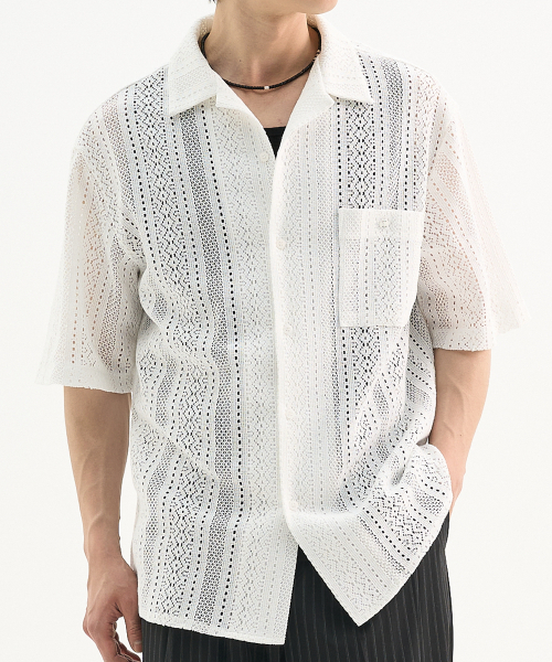 TRIP LE SENS(トリップ ル センス)の「パターンドクロシェハーフシャツ_ホワイト(シャツ/ブラウス・メンズ・その他・MEDIUM/LARGE)」の1枚目の写真