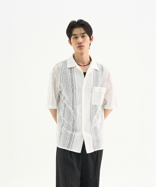 TRIP LE SENS(トリップ ル センス)の「パターンドクロシェハーフシャツ_ホワイト(シャツ/ブラウス・メンズ・その他・MEDIUM/LARGE)」の5枚目の写真