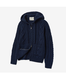 VTWO（ブイツー）の「デイリーケーブル2ウェイフードジップアップニット（ネイビー）（パーカー）」