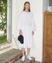 Tuck Shirring Dress (White)