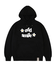 [ユニセックス]oddsmileロゴフラワーフードパーカー_ブラック