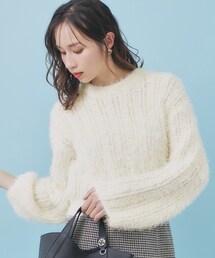 透かし編みショートフェザーニット【洗濯機OK】