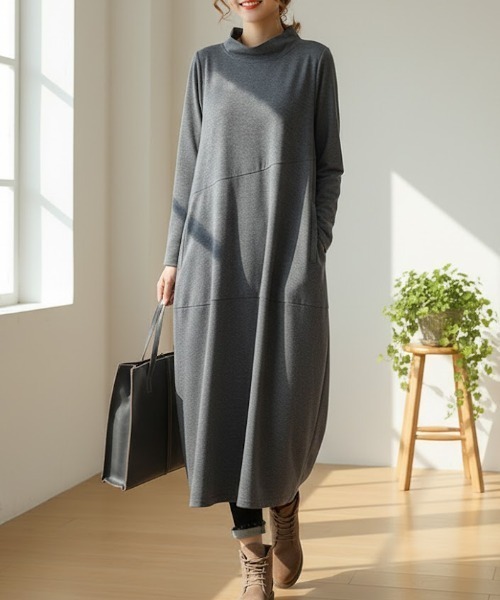 cammie(キャミー)の「セミハイネックバルーンワンピース(ワンピース・レディース・ブラック/グレー/オリーブ・M/L)」の2枚目の写真