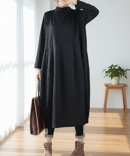 cammie(キャミー)の「セミハイネックバルーンワンピース(ワンピース・レディース・ブラック/グレー/オリーブ・M/L)」の1枚目の写真