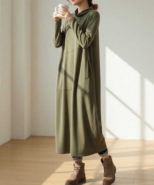 cammie(キャミー)の「セミハイネックバルーンワンピース(ワンピース・レディース・ブラック/グレー/オリーブ・M/L)」の15枚目の写真