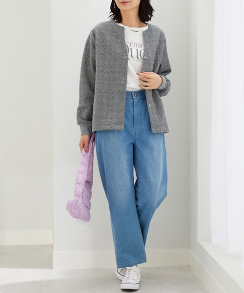 BELLUNA PLUS(ベルーナ)の「幾何柄ジャカード素材カーディガン(カーディガン/ボレロ・レディース・グレイッシュベージュ/ターコイズブルー/杢グレー・LARGE/MEDIUM/X-LARGE)」の5枚目の写真