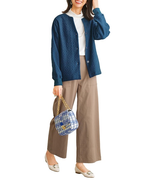 BELLUNA PLUS(ベルーナ)の「幾何柄ジャカード素材カーディガン(カーディガン/ボレロ・レディース・グレイッシュベージュ/ターコイズブルー/杢グレー・LARGE/MEDIUM/X-LARGE)」の12枚目の写真