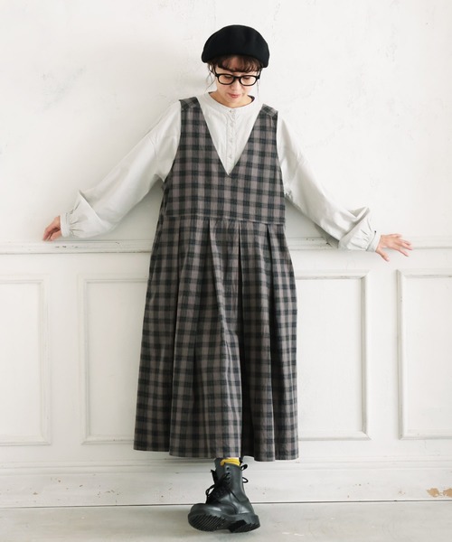 soulberry（ソウルベリー）の「モノトーンなチェックのジャンスカ（ジャンパースカート・レディース・グレー・5L/4L/3L/LL/L/M）」の3枚目の写真