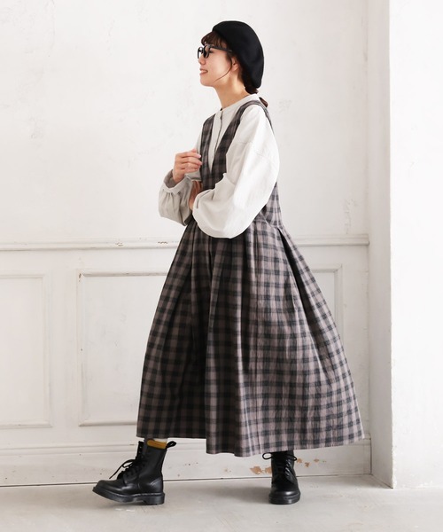 soulberry（ソウルベリー）の「モノトーンなチェックのジャンスカ（ジャンパースカート・レディース・グレー・5L/4L/3L/LL/L/M）」の4枚目の写真