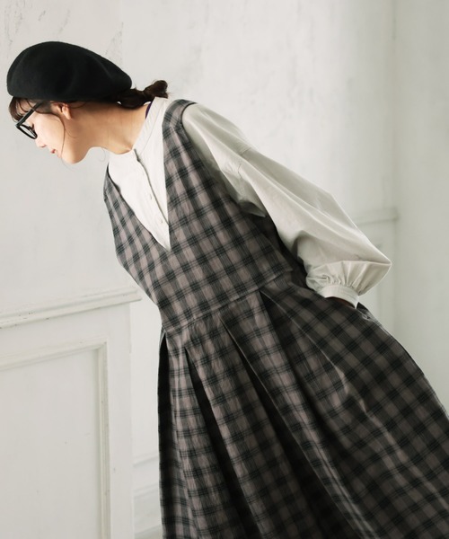 soulberry（ソウルベリー）の「モノトーンなチェックのジャンスカ（ジャンパースカート・レディース・グレー・5L/4L/3L/LL/L/M）」の6枚目の写真