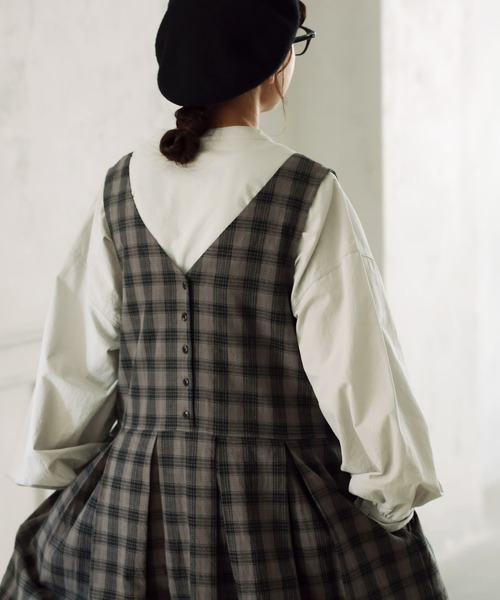 soulberry（ソウルベリー）の「モノトーンなチェックのジャンスカ（ジャンパースカート・レディース・グレー・5L/4L/3L/LL/L/M）」の7枚目の写真