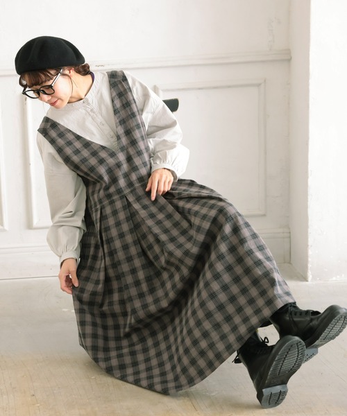 soulberry（ソウルベリー）の「モノトーンなチェックのジャンスカ（ジャンパースカート・レディース・グレー・5L/4L/3L/LL/L/M）」の10枚目の写真