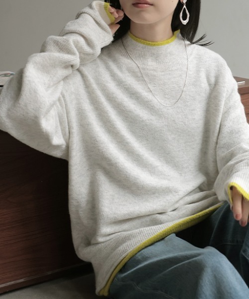 HUG.U(ハグユー)の「くしゅ袖。 配色ニット(ニット/セーター・レディース・グレー/ブラック/ベージュ・FREE)」の6枚目の写真