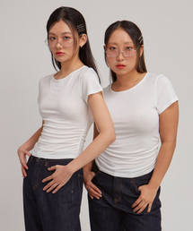 Basic Shirring Short Sleeve T_ White