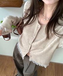 LADY LIKE（レディライク）の「【秋冬新作】シアーフリル切替え丸首ニットカーディガン（カーディガン/ボレロ）」