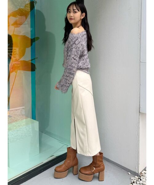 セール】ZIPスリットフェイクレザーナロースカート（スカート）｜MURUA