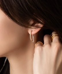 【金属アレルギー対応】ビジューライン煌めくバックキャッチイヤリング/ピアス